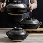 Round Casserole Dish Heat-Resistant Ceramic Casserole With Lid Soup Pot With Soup Pot Oil-Free Saucepan Japanese Donabe Hot Pot With Brushstroke Saucepan With Slow Stew W,B-1.7L