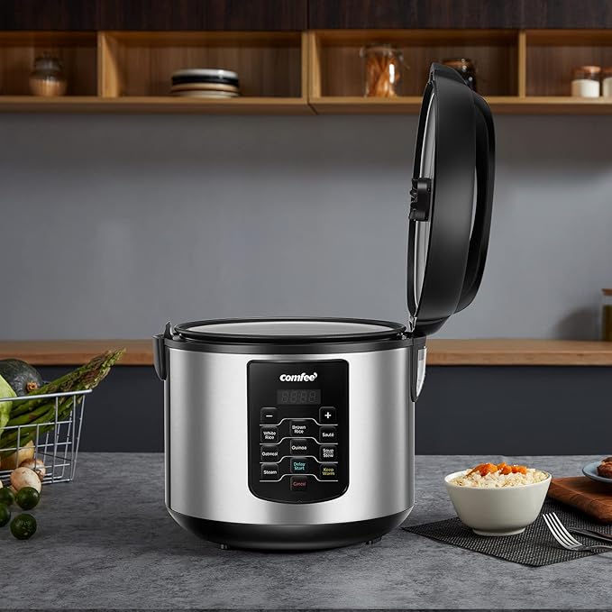 COMFEE' Rice Cooker 10 cup Uncooked/20 cup Cooked, Rice Maker, Steamer, Saute, Steamer and Warmer, 5.2 QT Large Capacity, Brown Rice, Quinoa and Oatmeal, 8 One-Touch Programs