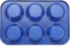 Monfish Muffin Pan 6 Jumbo Cup Carbon Steel Haze Blue non Stick Coating Muffin cupcake Tin 3.5inch cup Roy blue