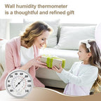 Indoor Outdoor Thermometer Wall Large Numbers Thermometer No Battery 12" Hanging Digital Weather Hygrometers for Home Garden Outside Patio Decor (Silver)