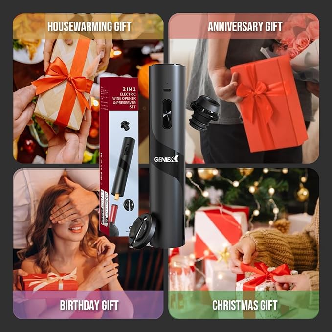 Electric Wine Opener Wine Preserver 2-in-1, Wine Opener Electric Corkscrow at BOTTOM + Vacuum Wine Preserver Pump at TOP | Automatic Wine Opener & Wine Saver COMBINED, Nice Home Gifts
