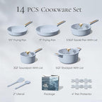 CAROTE Ceramic Cookware Set Nonstick, 14pcs Pots and Pans Set Nonstick, Non-Toxic & PFAS-Free, Dishwasher, RV/Camping Cookware Set, Cooking Pots with Lids, Pastel Blue