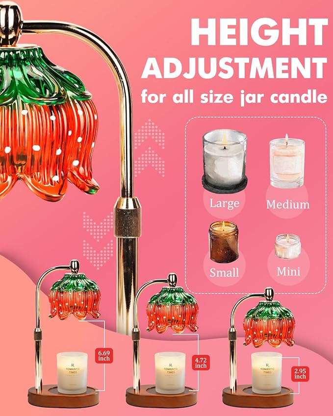 Strawberry Candle Warmer Lamp with Timer & Dimmable Brightness, House Warming Gift New Home, Candle Warming Gifts for Christmas, Birthday Gifts for Women Mom, Flameless Wax Melt Warmer for Jar Candles