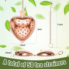 Sumind 50 Pcs Stainless Steel Tea Strainer Ball Infuser Loose Leaf Steeper Interval Diffuser Heart Shape Mesh Filters with Extended Chain Hook for tea party Seasonings Cup Bottle(Rose Gold)