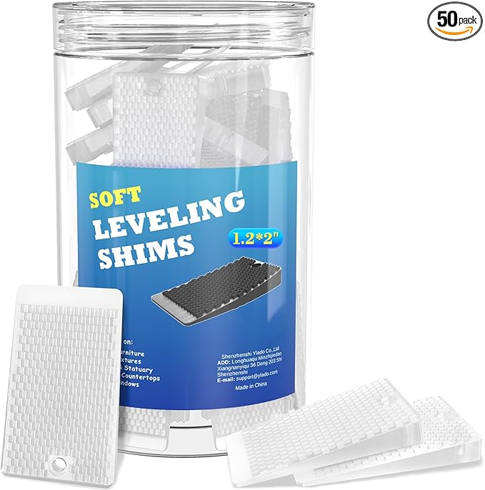 Furniture Levelers, 50 Piece Jar, Plastic Shims for Leveling, Black Rubber Wedge for Table Toilet Refrigerator Piano, Small Shims for Home Improvement and Work
