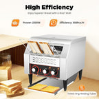 Commercial Conveyor Toaster 2200W, 300 Slices/Hour Stainless Steel Bread Oven with Dual Temp Control & Double Chutes - 7-Speed Adjustable