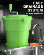 WantJoin Commercial Salad Spinner - 6 Gallon Salad Dryer w/Silicone Anti-slip Mat & Draining Hose, Green, 24Qt Manual Salad Spinner for up to 7 Heads of Lettuce Spinner Large for Catering
