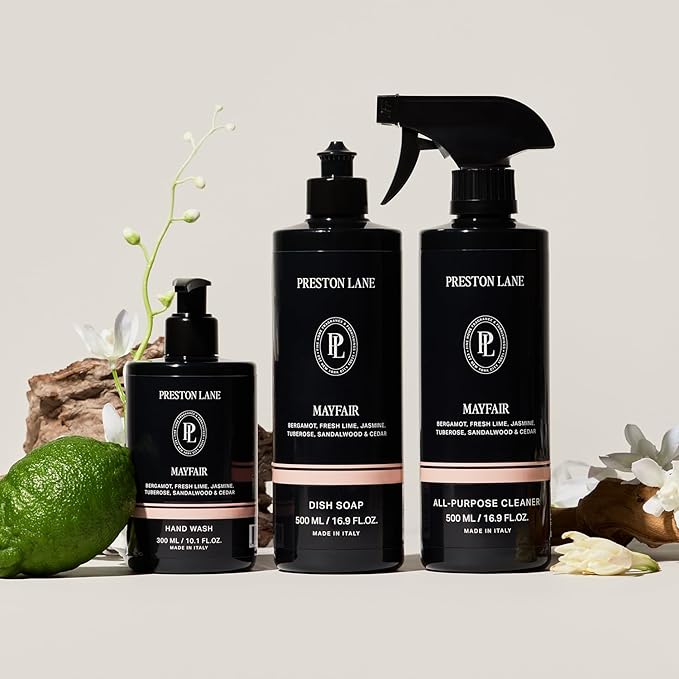Preston Lane Luxury Kitchen Set – Hand Wash, Dish Soap & All-Purpose Cleaner | Plant-Powered Cleaning Essentials Bundle with Fine Italian Fragrance, Mayfair Scent