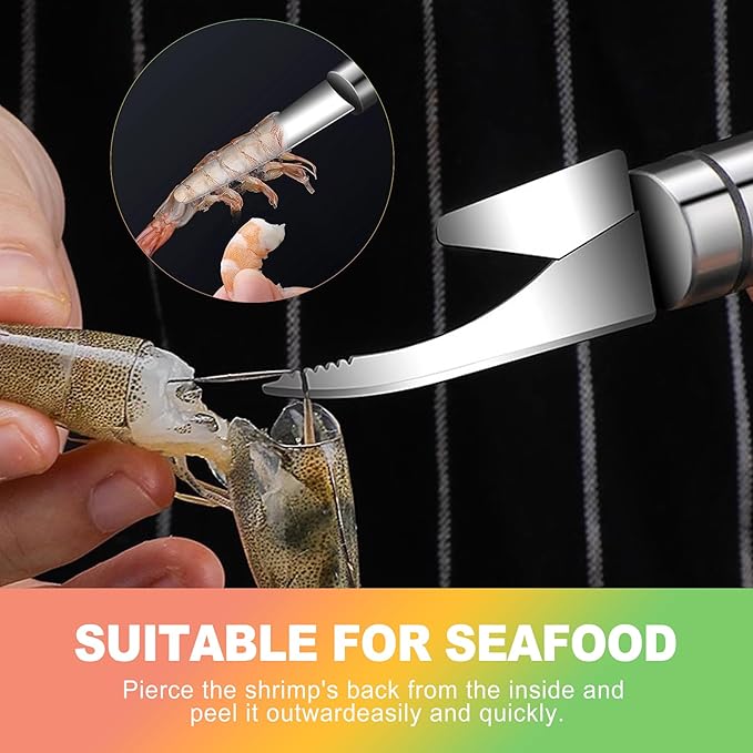 ZukoCert 2 Pack Shrimp Deveiner Tool - Stainless Steel Shrimp Peeler and Cleaner Knife - Professional Seafood Prawn Peeling Gadget for Kitchen Preparation, Lobster, and Crab