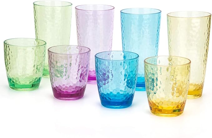 KOXIN-KARLU Hammered 15-ounce and 26-ounce Plastic Tumbler Acrylic Glasses, set of 8 Multicolor
