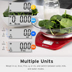 Etekcity 0.1g Food Kitchen Scale, Bowl, Digital Grams and Ounces for Weight Loss, Dieting, Baking, Cooking, and Meal Prep, 11lb/5kg, Stainless Steel Red