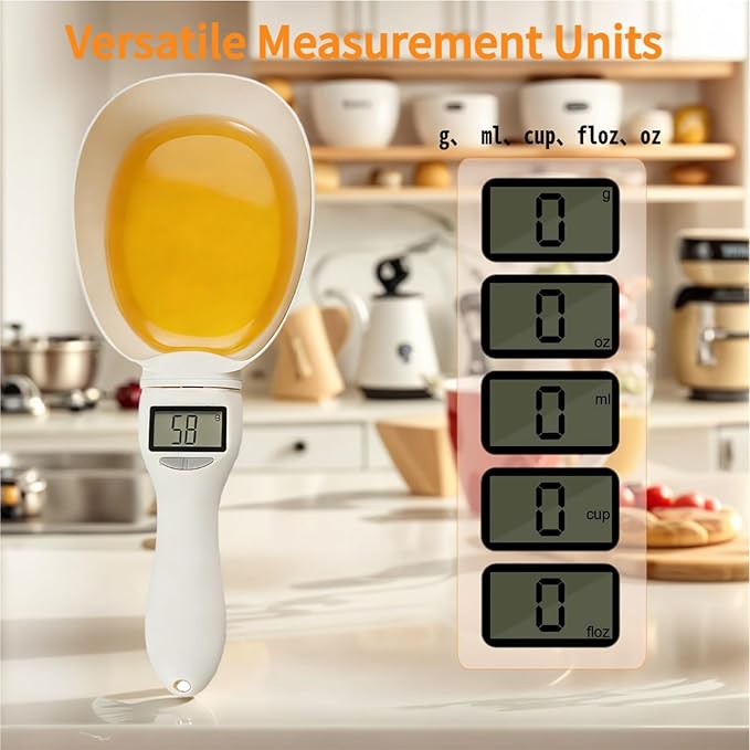 Digital Measuring Spoon Scale, Digital Food Measuring Scoop Scale 800g / 0.1g High Precision with LCD Screen, Electronic Measuring Spoon Cup for Kitchen Baking and Cat Dog Food (1 Pcs)