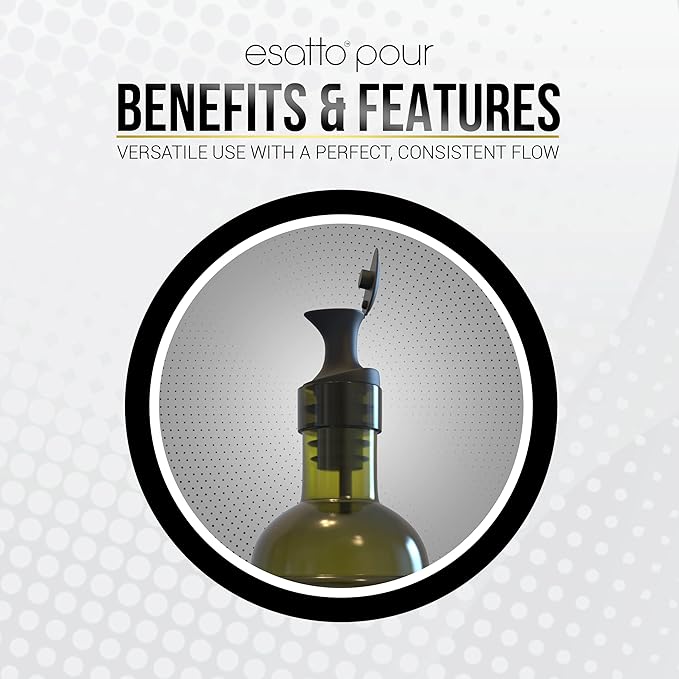Esatto Pour and Seal, Plastic Bottle Pourers With Built In Lid – Easy and Precise Pouring, Lid for Storing and Healthy Practices, Professional Bar Tool, Pack of 12 Pieces Wine Stopper Pourer (Black)