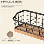 WILDMOS Tea Bag Organizer,Iron Wire Basket with Wooden Base.Tea Storage Containers with 3 Slots,Sugar Packet,Tea Bar Accessories for Countertop Cabinet Drawer.