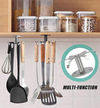 Zorfeter 2 PCS Under Cabinet Kitchen Utensil Hooks, Stainless Steel Utensil Racks 360°Rotating Drilling Free Adhesive Utensils Hanging Rack Holder, Brushed Nickel