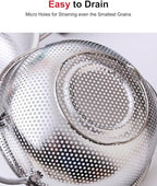 3-Quart Colander for Kitchen, Stainless Steel Colander with Base, Pasta Strainer with Handle, Food Strainer for Spaghetti, Vegetables, Fruit