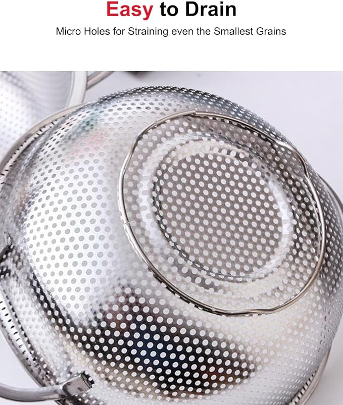 3-Quart Colander for Kitchen, Stainless Steel Colander with Base, Pasta Strainer with Handle, Food Strainer for Spaghetti, Vegetables, Fruit