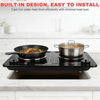 Double Burner Electric Hot Plate, 1800W Cast Iron Heating with Adjustable Temperature Control, Stainless Steel Body for Home, Dorm & Commercial Use