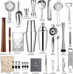 ETENS 33-Piece Professional Bartender Kit with Weighted Boston Shaker – High End Mixology Set for Home Bar – Stainless Steel Barware Tool Set Unbreakable Citrus Squeezer, Ice Scoop & Mixing Glass