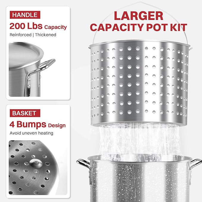 60QT Crawfish Boiler | Seafood Boiling Kit | Dustproof Cover & 12" Skimmer Included | 110,000BTU Propane Jet Burner | 0-20 PSI CSA Certified Regulator | Crab Boil Pot for Outdoor Backyard Cooking
