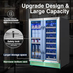 24-Inch Dual Zone Wine and Beverage Refrigerator with Glass Door & Lock- Freestanding/Under Counter Wine Cooler with Large Capacity Drink Fridge for Beer Soda, Fast Cooling