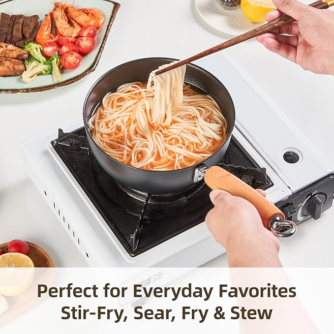 1.5 QT Small Wok, Cold-Forged Iron Wok with Glass Lid, 7 Inch Nonstick Sauce Pan for Single Meals, Flat Bottom Iron Pot for Stir-Fry, Multipurpose Cooking Pot for Everyday Cooking