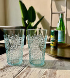 KLIFA- BLOIS- 15.2 & 20.5 ounce, Set of 8, Acrylic Tumbler & Highball Drinking Glasses Cups, BPA-Free, Stackable Plastic Drinkware, Dishwasher Safe, Vintage Looking Cups, Light Teal