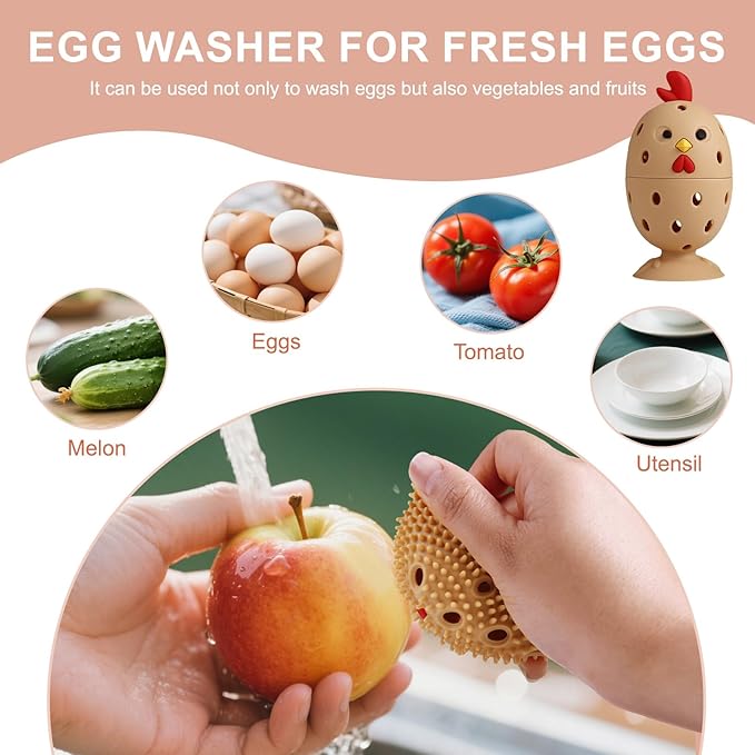 wonlex 4PCS Egg Cleaners Multipurpose Fruit and Vegetable Rotating Scrubber Tool for Fresh Eggs, Reusable Chicken Duck Egg Washer Brusher (White+Bronze)