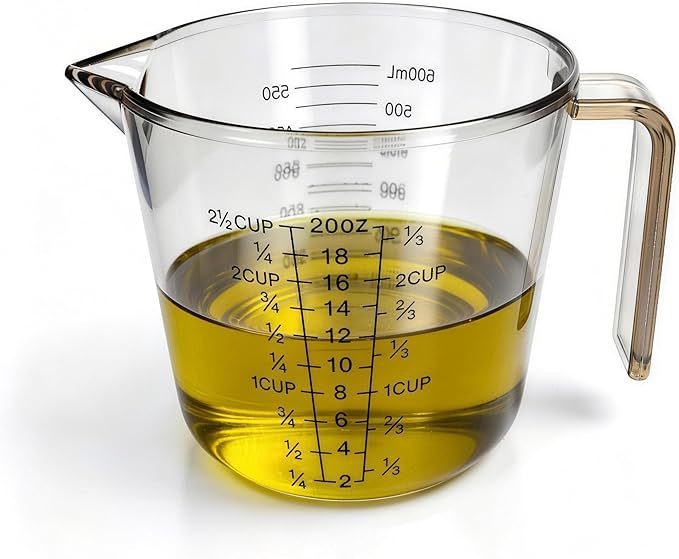 Plastic Measuring Cups Set, 3PCS with Pour Spout & Handle, Multi-Scale (cup | oz | ml) Stackable Liquid & Dry Measuring Tools for Baking Cooking, Essential Kitchen Gadgets (Coffee Brown)