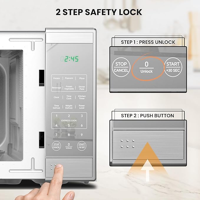 Total Chef 0.7 Cu Ft Microwave Oven – Compact Countertop Microwave, Small Stainless Steel Kitchen Appliance with Digital Touch, Pre-Set Functions, 10” Turntable, 700 Watt, Microondas Pequeños