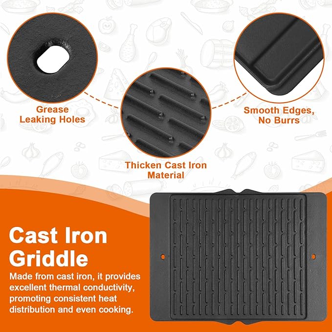 Half Size Griddle Insert for Bull 4 Burner Grill Angus 47628 47629 41628 41629 Reversible Cast Iron Griddle Plate for Outlaw 26038 26039 Flat Top Griddle for Premium 18248 18249 Lion Premium L75000