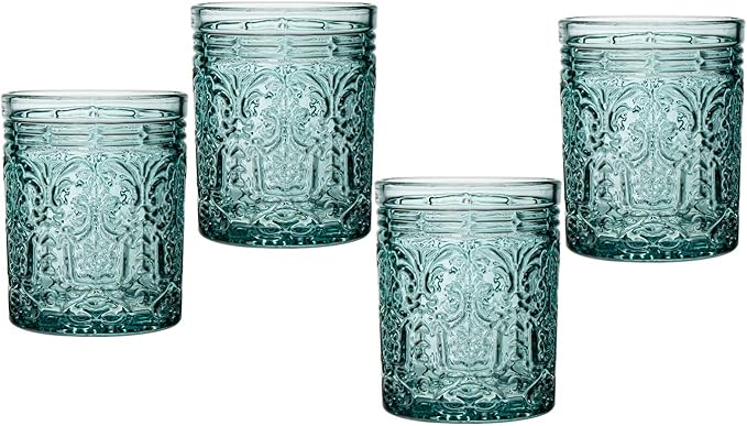 Godinger Old Fashioned Whiskey Glasses, Drinking Glasses, Vintage Decor, Glass Cups, Water Glasses, Cocktail Glasses - Jax Collection, 12oz, Seafoam, Set of 4