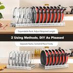 Housolution Pot and Pan Organizer Rack for Cabinet, Upgraded Expandable Pot Lid Organizer with 14 Adjustable Dividers, Pan Holder Storage Rack for Kitchen Cabinet, White