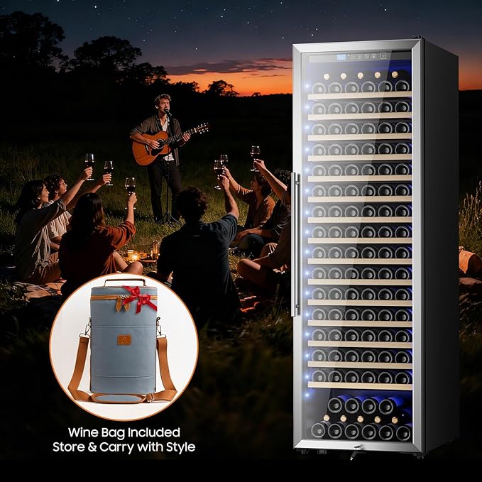 24 Inch Wine Cooler Refrigerator,187 Bottles Large Wine Fridge Freestanding Tall Wine Cooler with Upgraded Compressor, Low Noise and Elegant Design for The Wine Lovers