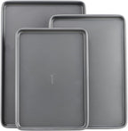 GoodCook Everyday Nonstick Baking Sheet Set, 3 Pack Includes One Small, Medium & Large Pan Carbon Steel Construction Cookie Sheet Bakeware Set, Gray