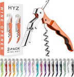 HYZ 2-Pack Wine Opener Waiter Corkscrew, Professional Wine Key for Servers, Bartender with Foil Cutter, Manual Wine Bottle Opener Double Hinged (Orange)