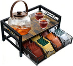 NANXITU Tea Holder Organizer,Wood Tea Box Organizer Storage Box,Tea Caddy for Tea Bags Organizer Drawer,with 8 Compartments Multi-Functional Tea Station Chest for Countertop