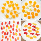 WARM TIME Gummy Bear Candy Molds Silicone, Mini Gummy Molds with 2 Droppers, Food Grade Non-Stick Silicone Molds Including Heart, Dinosaur, Bear, and Donut, Set of 4