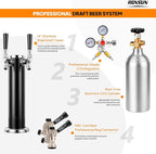 ROVSUN BF-152 Full Size 5.4 Cu.Ft, Beer Kegerator with CO2 Tank Included, Draft Beer Dispenser for Home Bar, 152L Beverage Refrigerator Direct Cool, Metal Cabinet, Dual Tap, Black