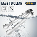 Eddeas Mini Tongs For Serving Food，Set fo 12 Small Tongs For Appetizers，Small Stainless Steel Metal Cooking Tong，for Tea Party Coffee Bar, 4 inch Sugar Tong - Silver