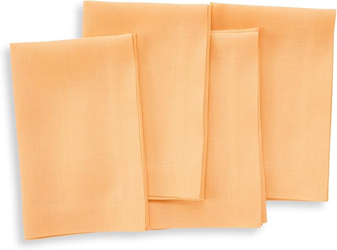 Solino Home Linen Napkins Set of 4-100% Pure Linen Peach Dinner Napkins Cloth 20 x 20 Inch for Valentines - Fete, Handcrafted and Machine Washable