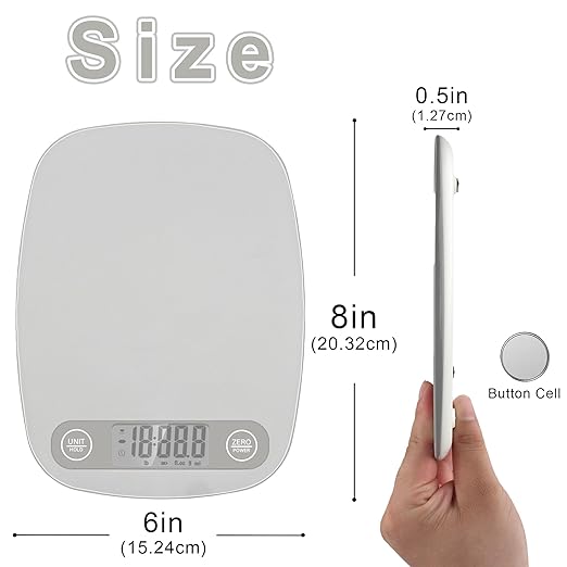 Food Scale Kitchen-Scale 11lb/5kg Food Scale for Kitchen Stainless Steel LCD Display Tare Function (g/oz/ml) for Meal Prep Coffee (Batteries Included) Grey