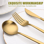 20 Piece Gold Silverware Set for 4, Terlulu Stainless Steel Flatware Set, Gold Cutlery Set Utensils Set, Tableware Include Forks Knives Spoons for Home Kitchen Restaurant Wedding, Satin Finish
