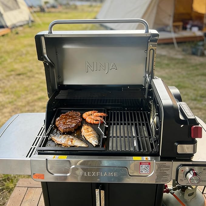 Half Size Griddle for Ninja Grill Replacment Parts,Griddle Plate for Ninja FlexFlame PG300 Grills, Carbon Steel Griddle Insert Compatible with Flex Flame Griddle Plate Part XSKHLFGRIDLE