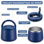 14oz Insulated Vacuum Food Jar with Buckle Lid,Soup Thermo for Hot Food Kids,Wide Mouth Leakproof Stainless Steel Lunch Container with Spoon-Blue