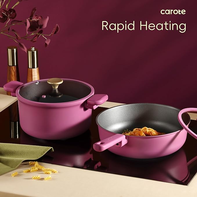 CAROTE Non Stick Pots and Pans Set, Cookware Sets Nonstick, Kitchen Cooking Set with Stay-Cool Handles,with Silicone Tools and Pot Protectors,16 Piece