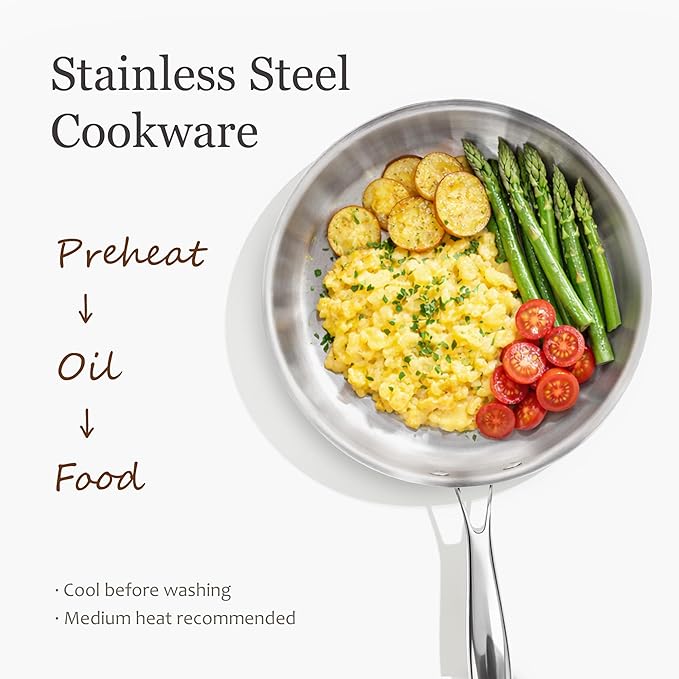 CAROTE 21pcs Tri-Ply Stainless Steel Cookware Set, Pots and Pans Set, Non Toxic Induction Kitchen Cooking Sets, Cookware Collection, Mirror Polish, Silver