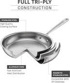 T-fal Pro Tri-Ply Stainless Steel Cookware Set 13 Piece Induction Compatible, Oven Safe 500F, Lids 350F, Fast & Even Heat, Pots and Pans Set, Professional Quality, Kitchen Essentials, Silver