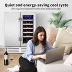 24 Inch Wine and Beverage Refrigerator, Dual Zone Wine Beverage Cooler, Built-in/Freestanding Beer and Wine Fridge with a Powerful Compressor, 20 Bottles and 88 Cans Capacity