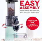 DASH Deluxe Compact Masticating Slow Juicer, Easy to Clean Cold Press Juicer with Brush, Pulp Measuring Cup, Frozen Attachment and Juice Recipe Guide - Aqua